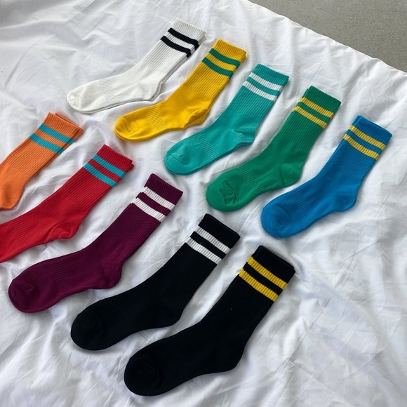 2-Stripe Crew Socks - White with Black Stripes - Picture 12 of 12